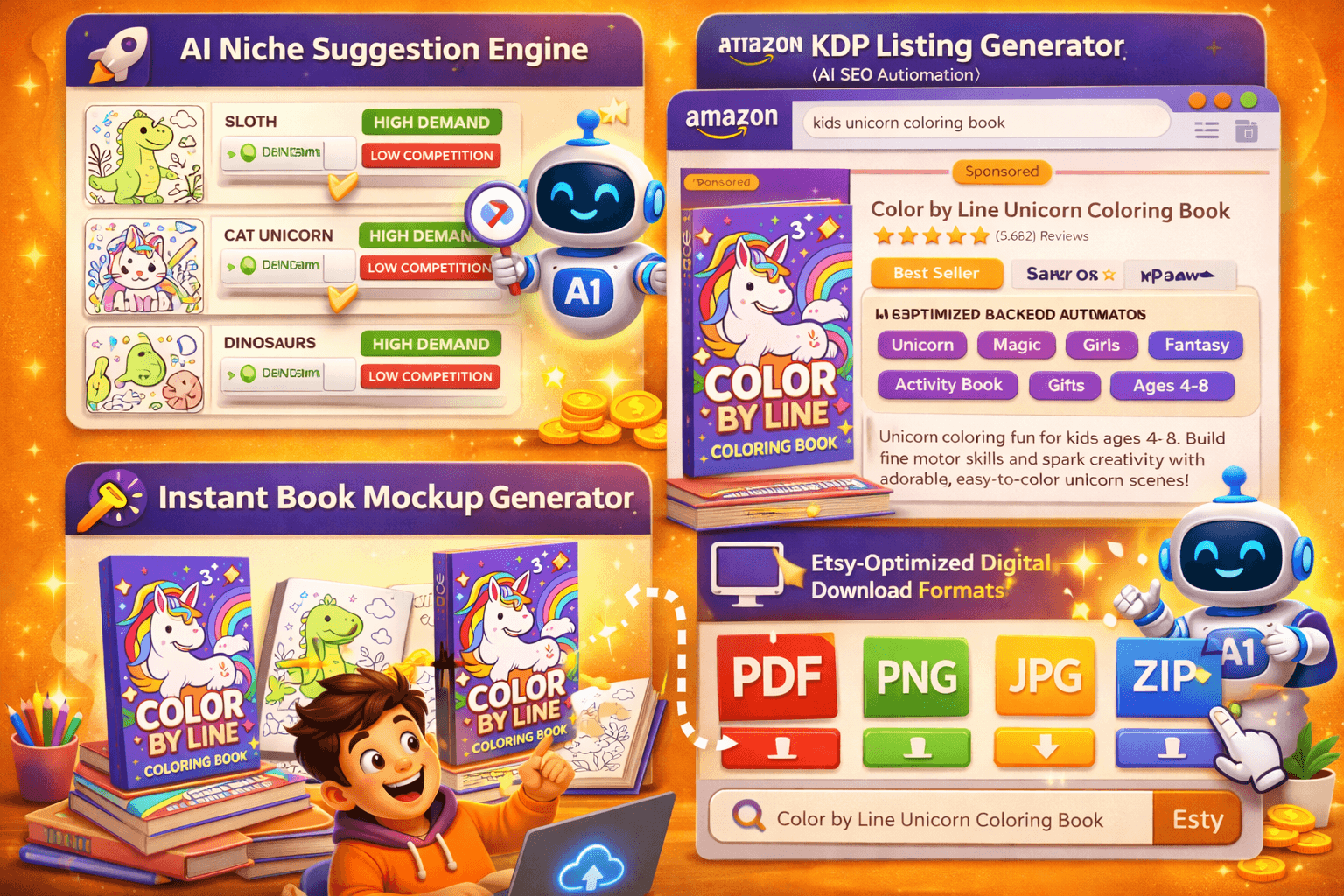 Free Color By Line KDP Starter Pack — sample coloring book pages