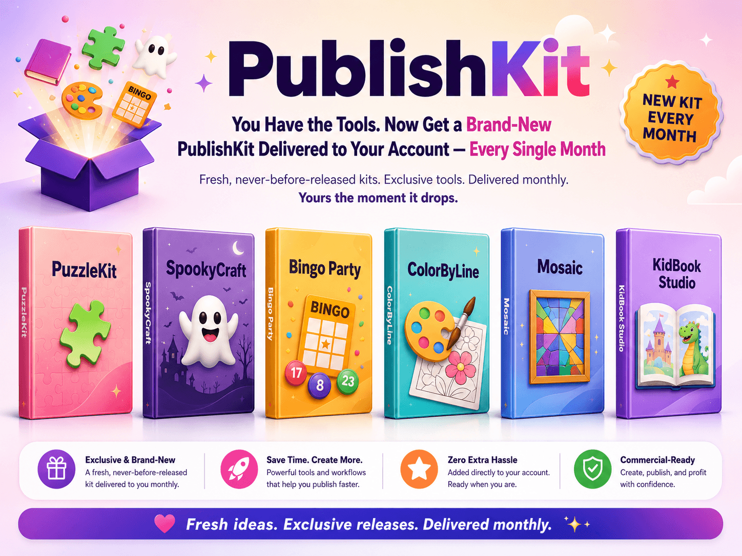 PublishKit — a brand-new kit delivered to your account every single month