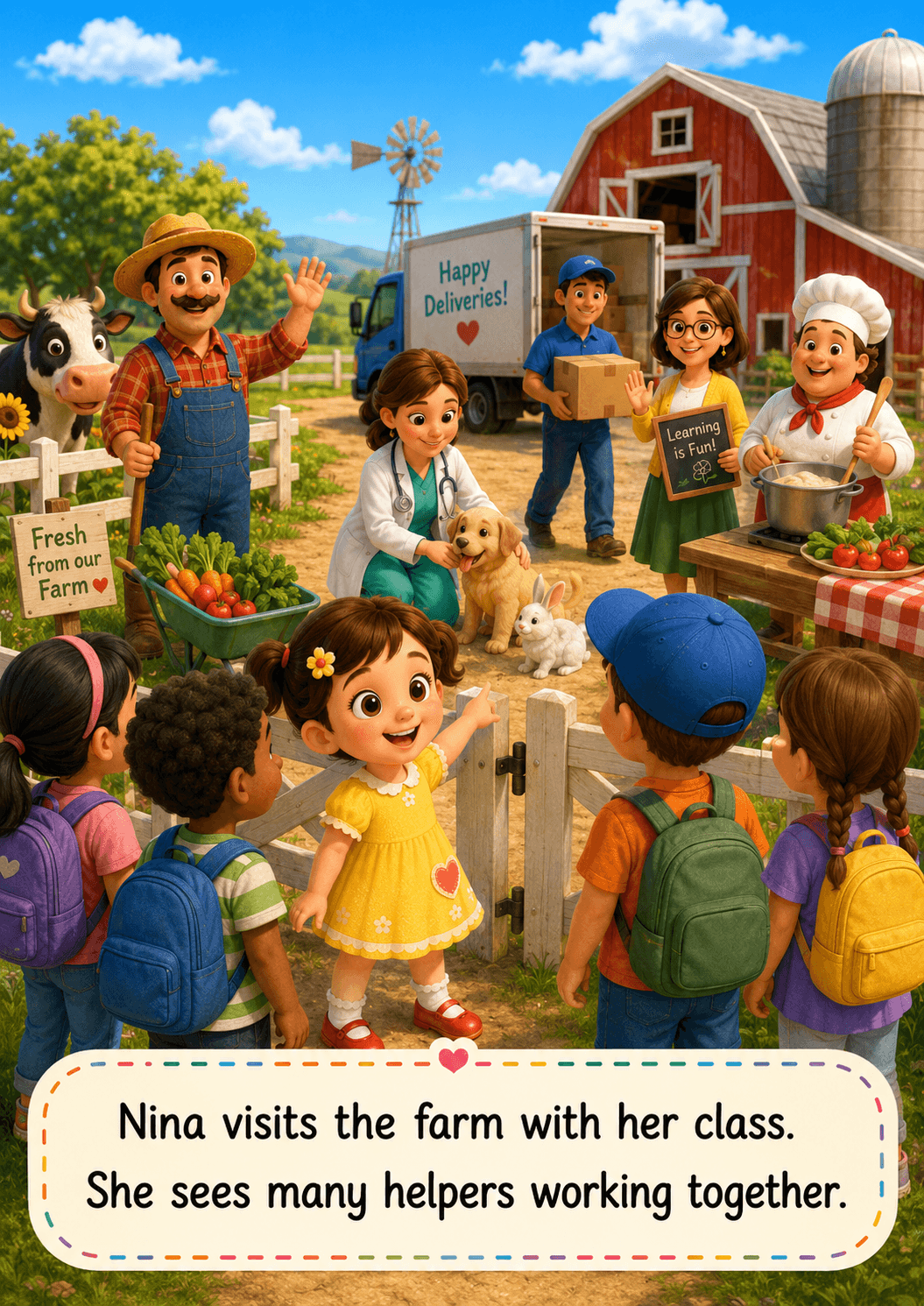Sample storybook page created with AI Kids Storybook — story text placed inside the rounded bottom text box