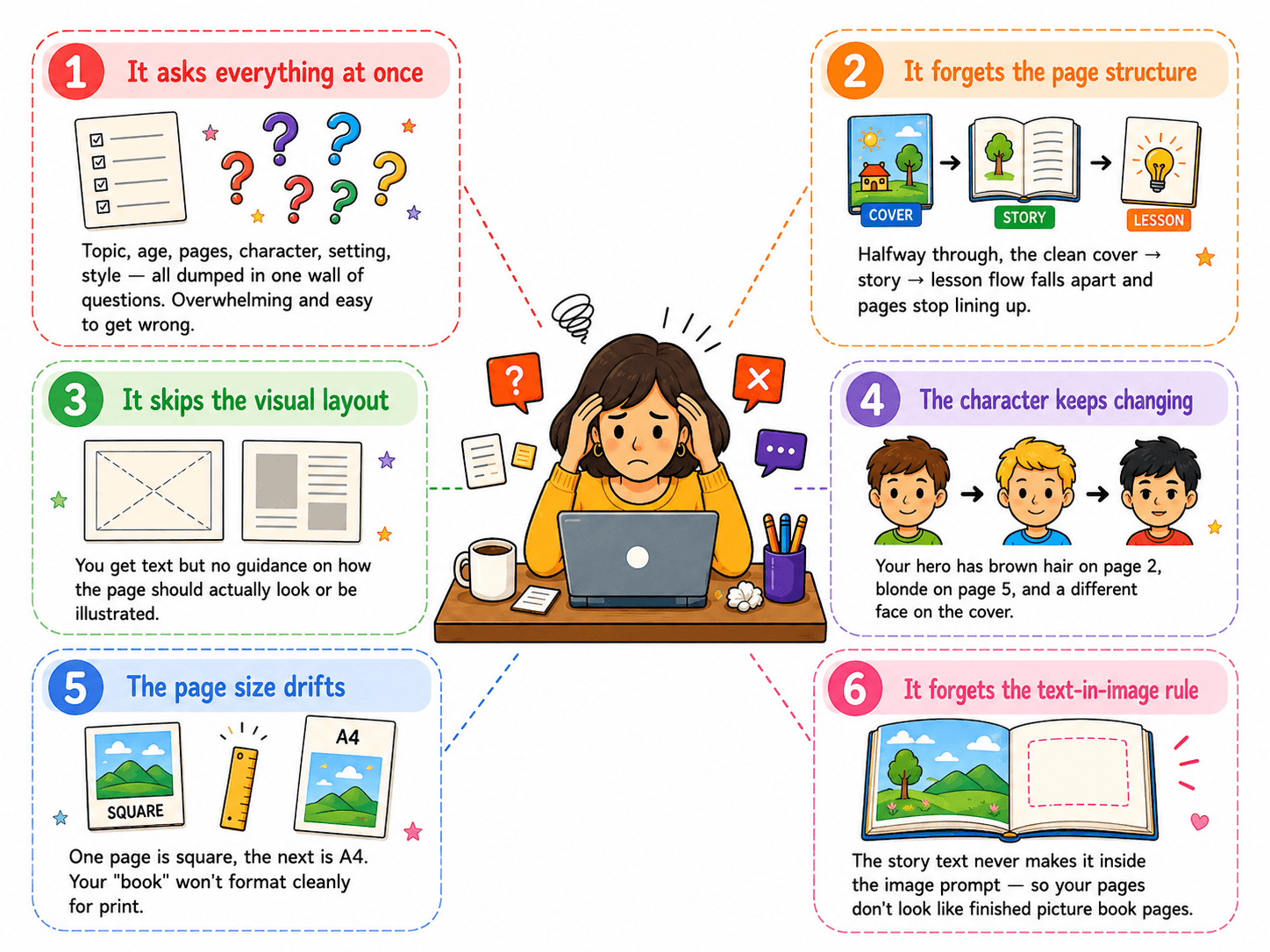 The 6 biggest problems creators face making kids storybooks with normal AI chat