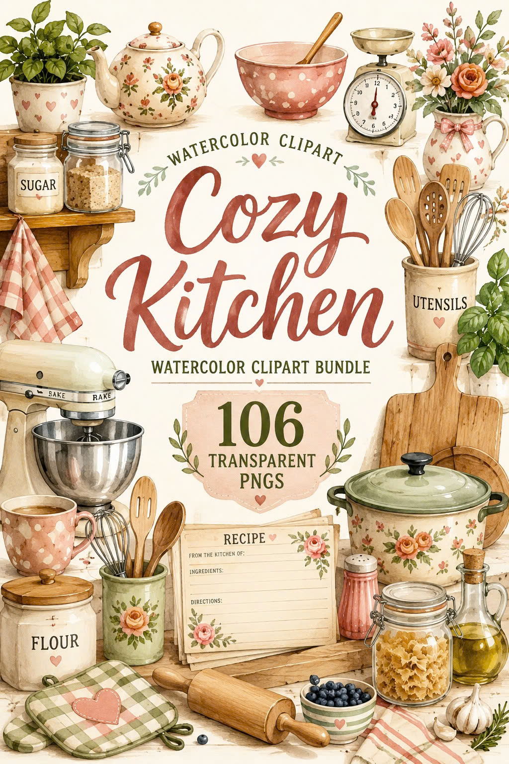 Cozy Kitchen Watercolor Clipart Bundle 106 PNGs
