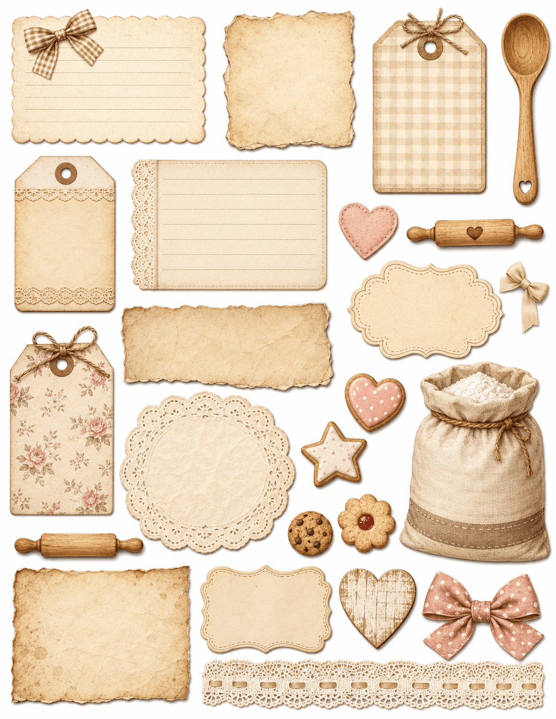Vintage sepia ephemera tags & paper