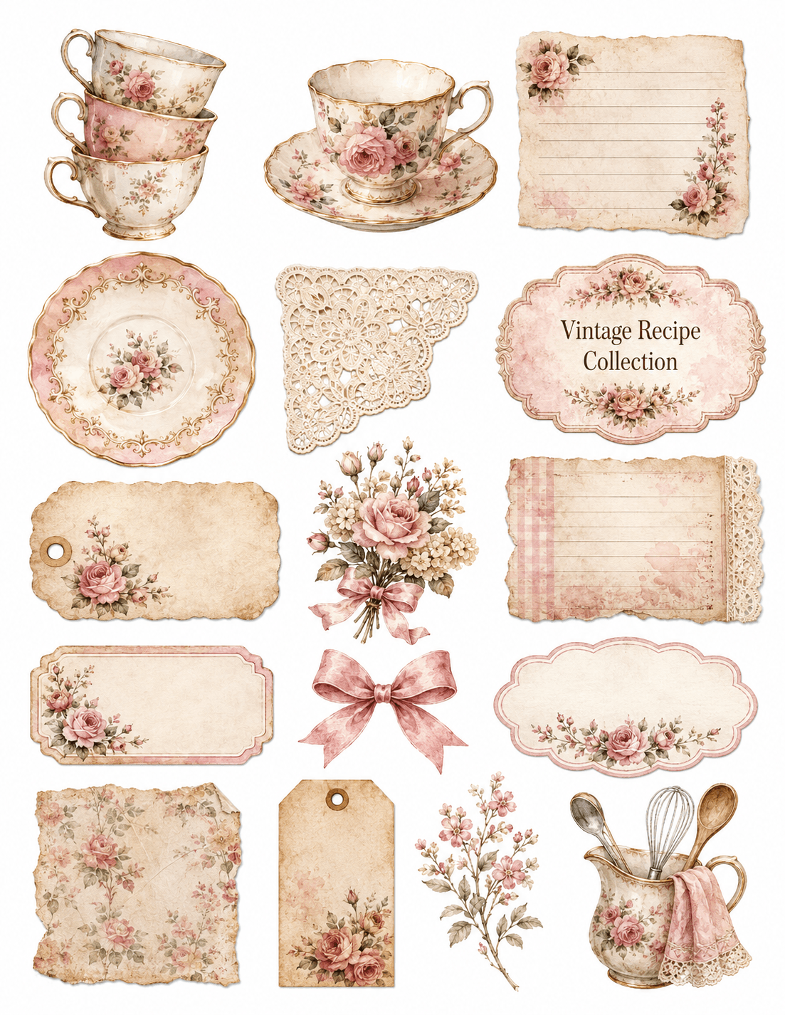 Vintage Tea Cups Ephemera Sheet