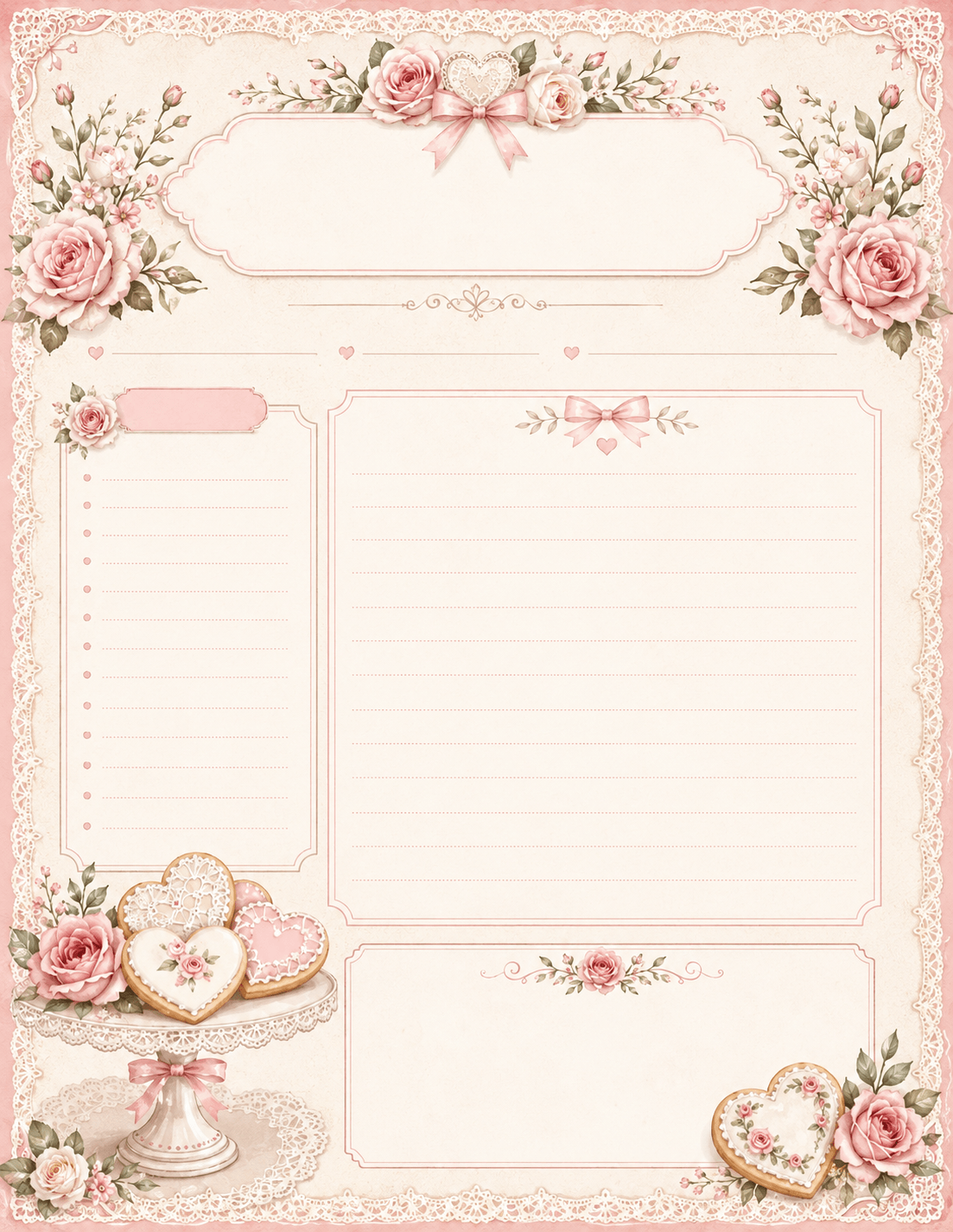 Pink Roses Recipe Journal Page