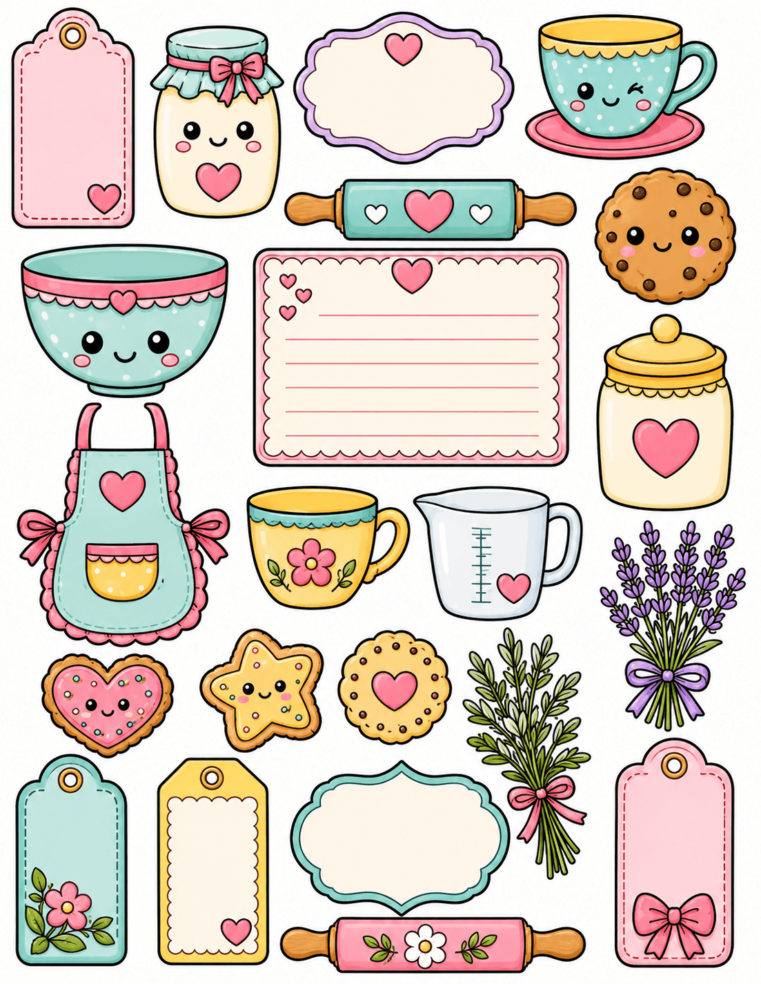 Cute kawaii kitchen clipart colored