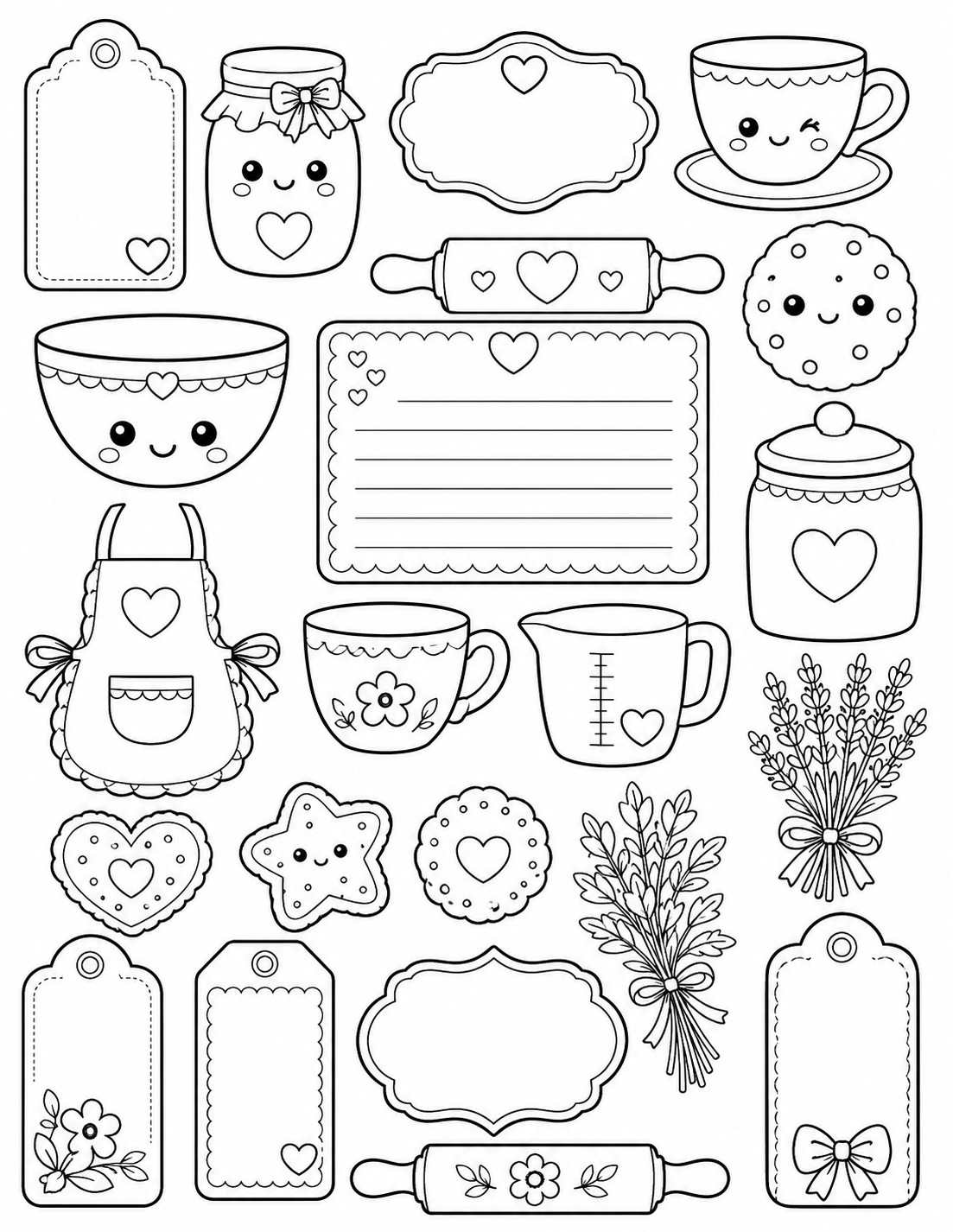 Cute kawaii kitchen clipart outline