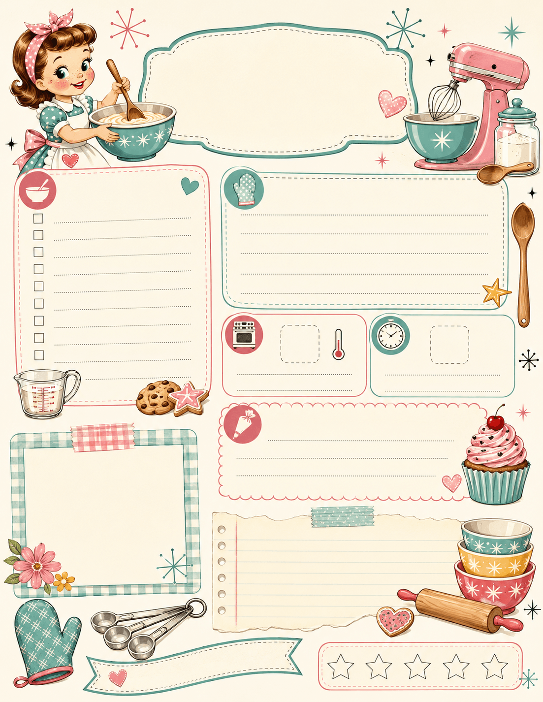 Retro 1950s kids baking recipe page