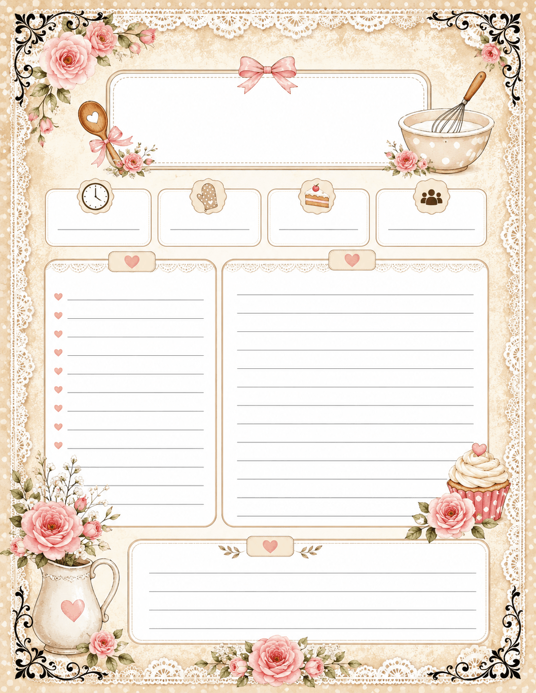 Vintage rose & lace recipe page