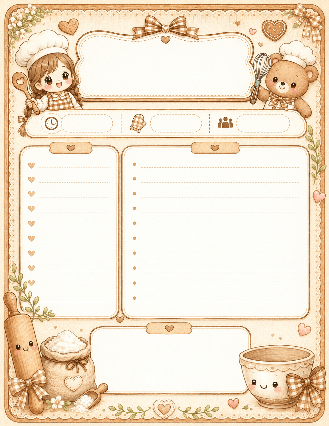 Cute teddy bear kids baking recipe page