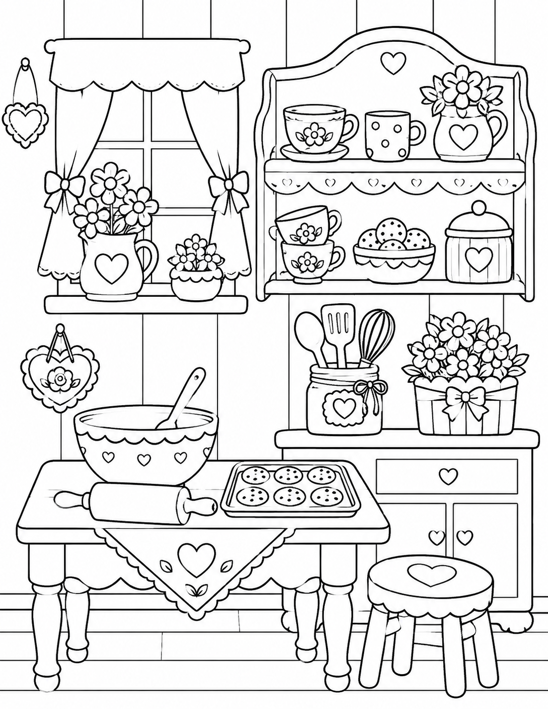 Cozy kitchen coloring page