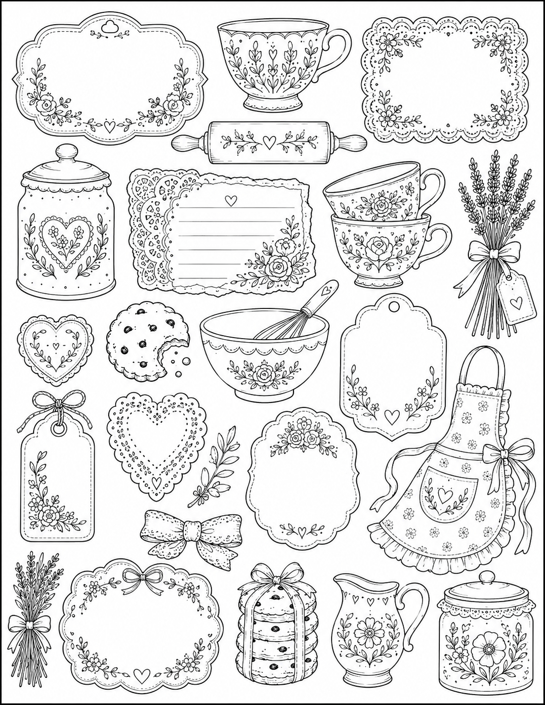 Elegant vintage kitchen clipart outline