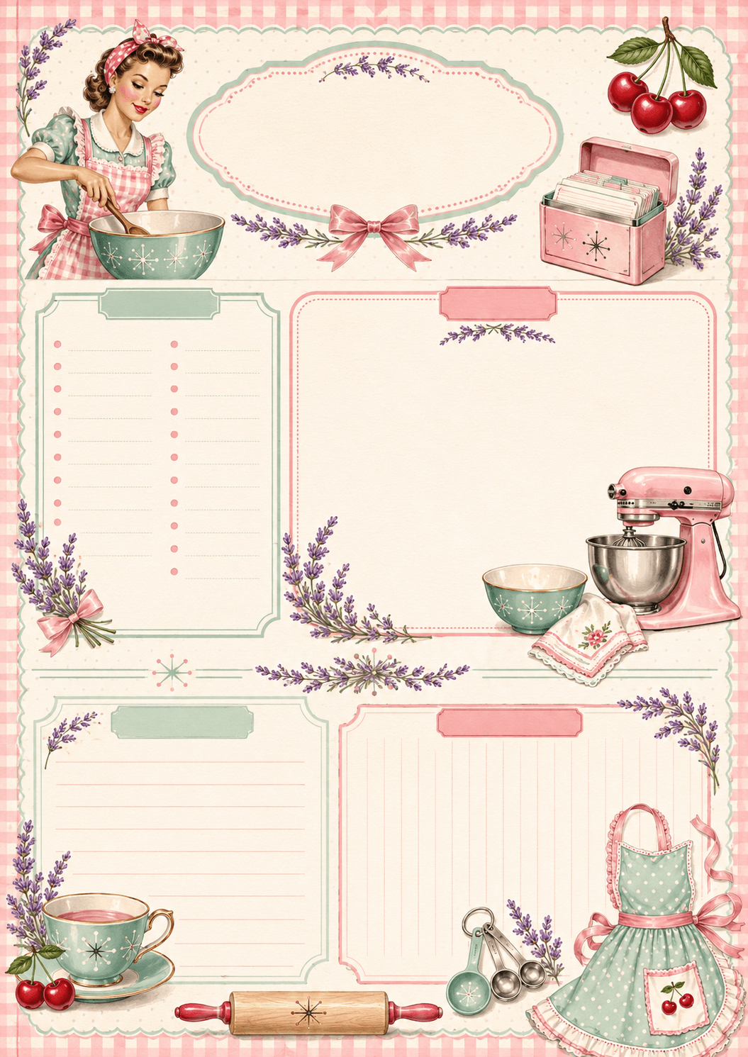 Retro 1950s Pink Kitchen Recipe Card