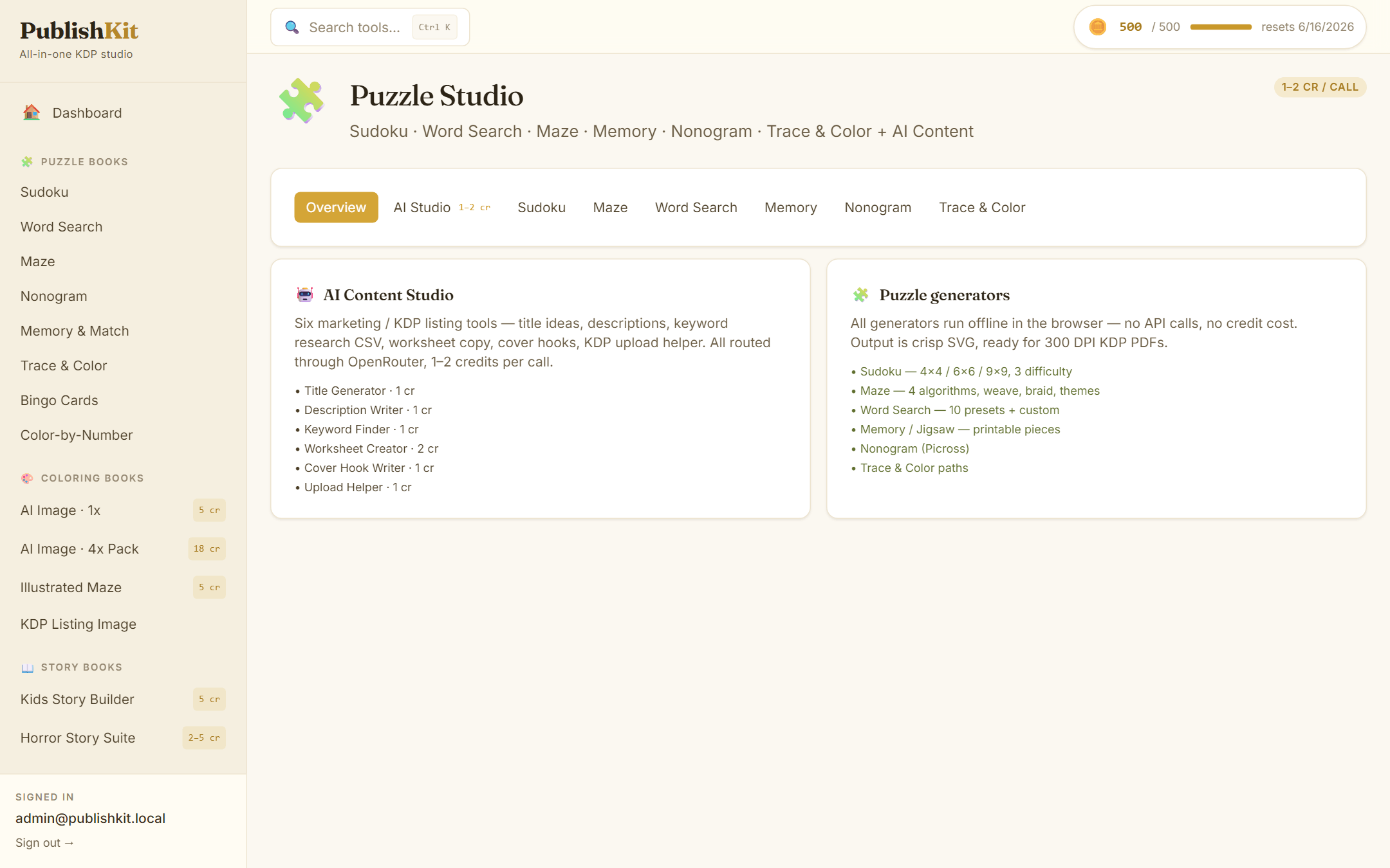PuzzleKit generating book titles — screenshot