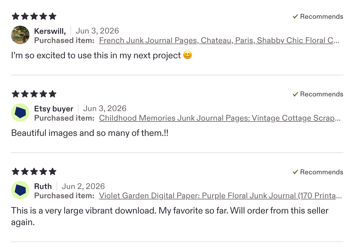 Real Etsy buyer reviews