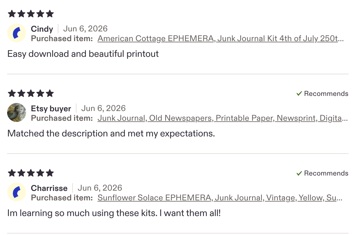 Real Etsy buyer reviews