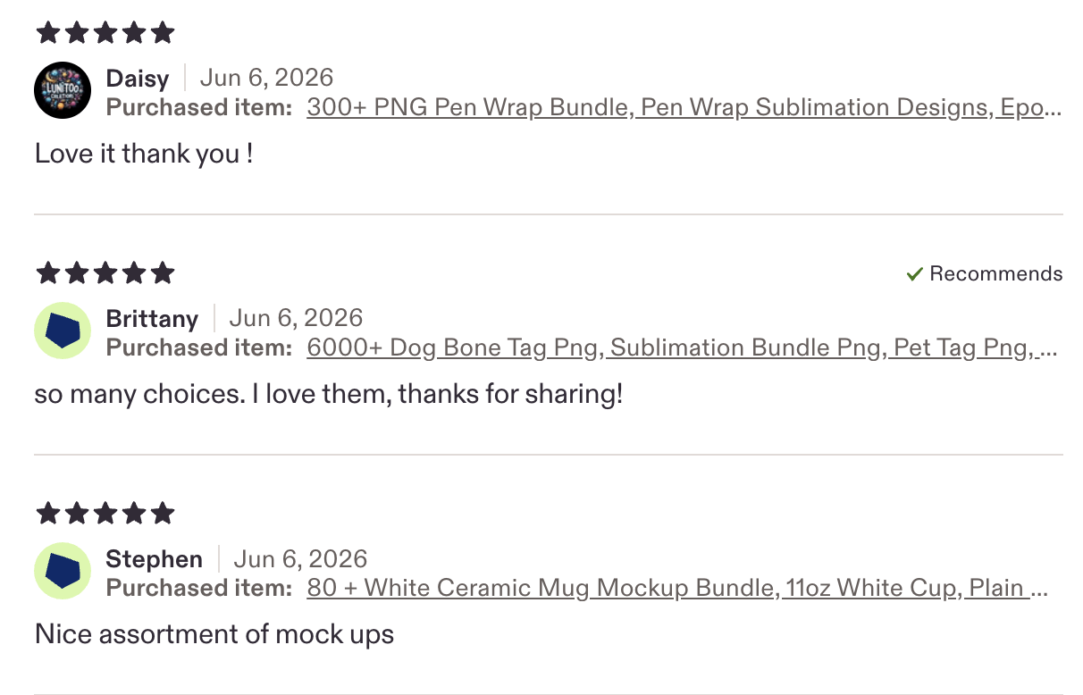 Real Etsy buyer reviews