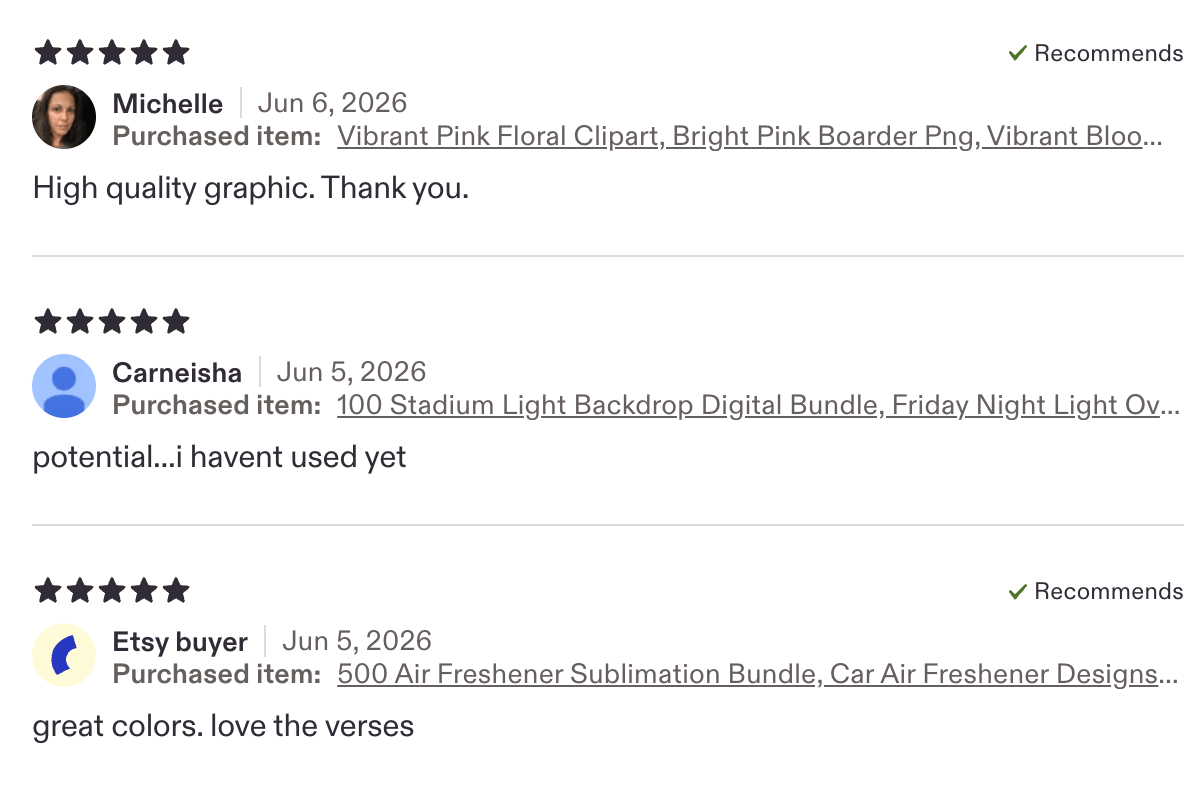 Real Etsy buyer reviews