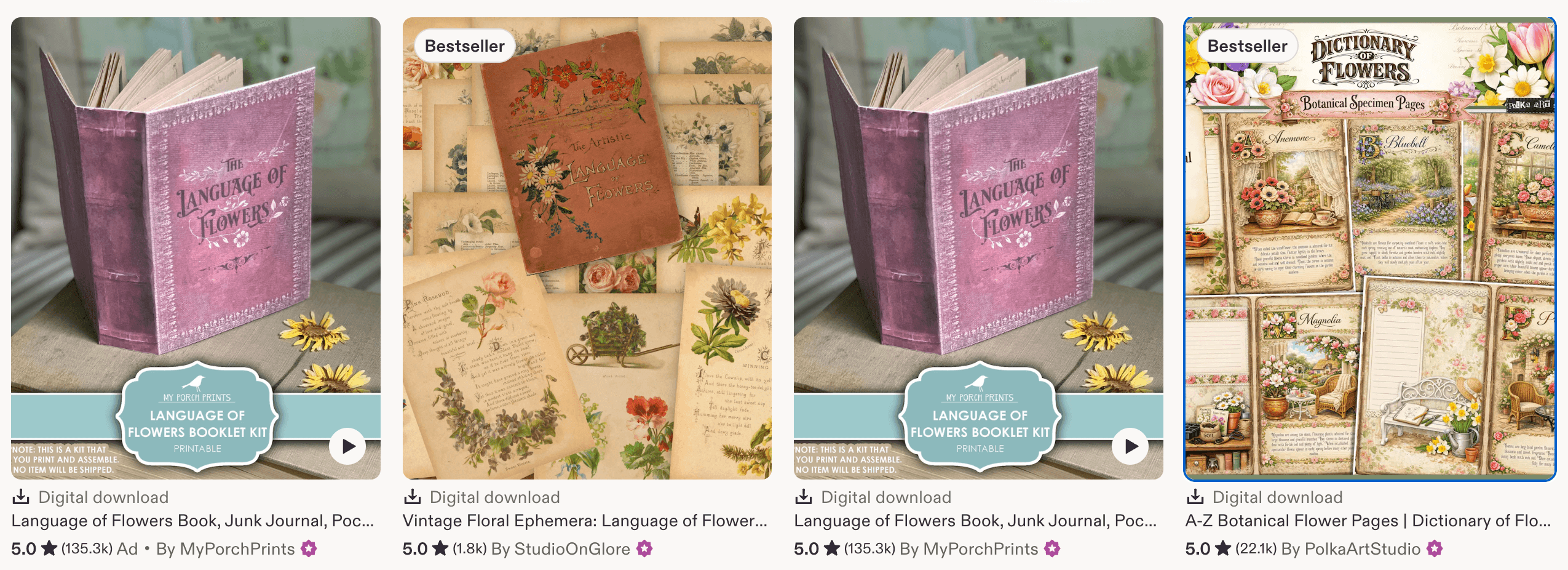Real Etsy 'language of flowers' bestsellers