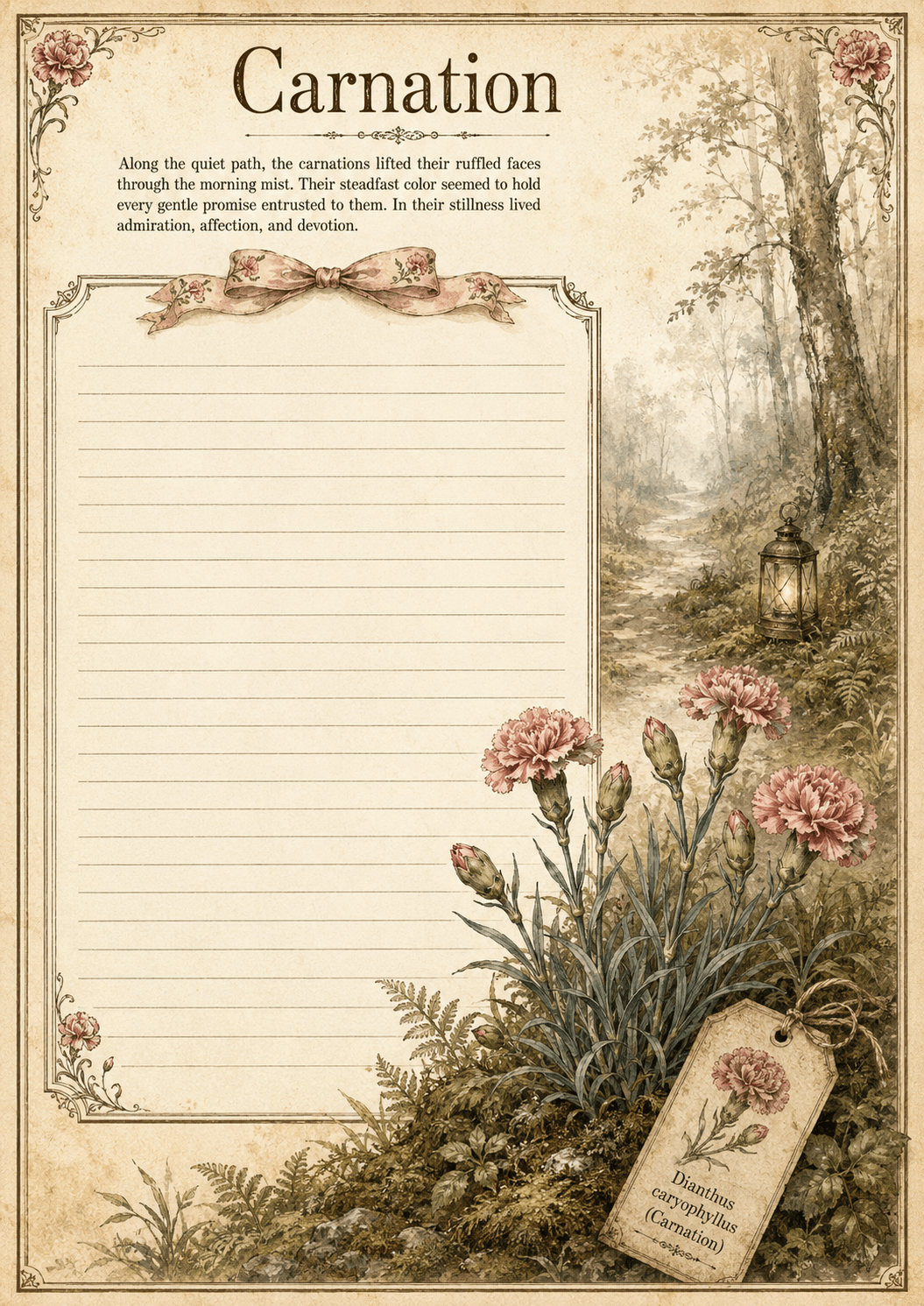 Carnation vintage notes page
