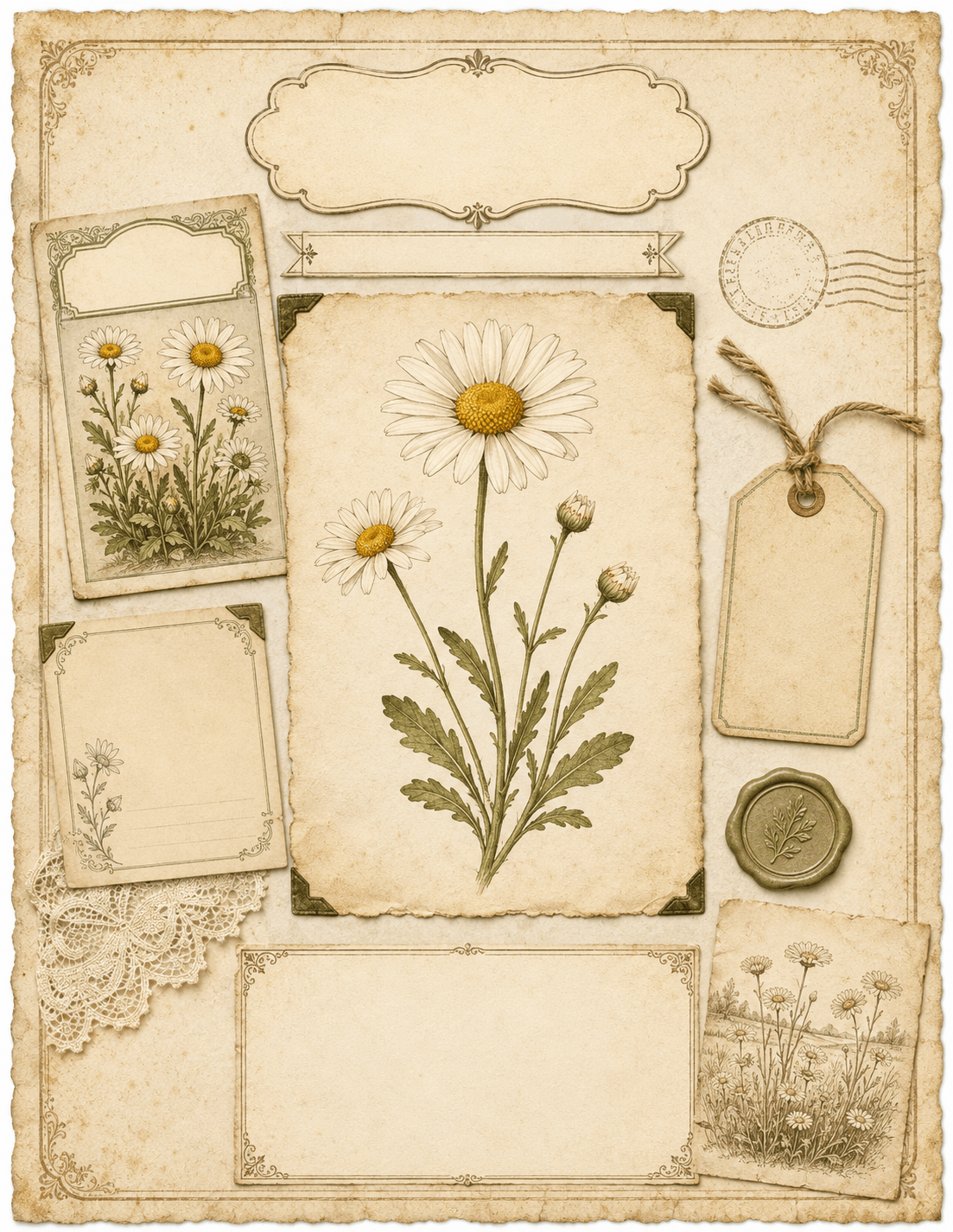 Daisy herbarium collage printable