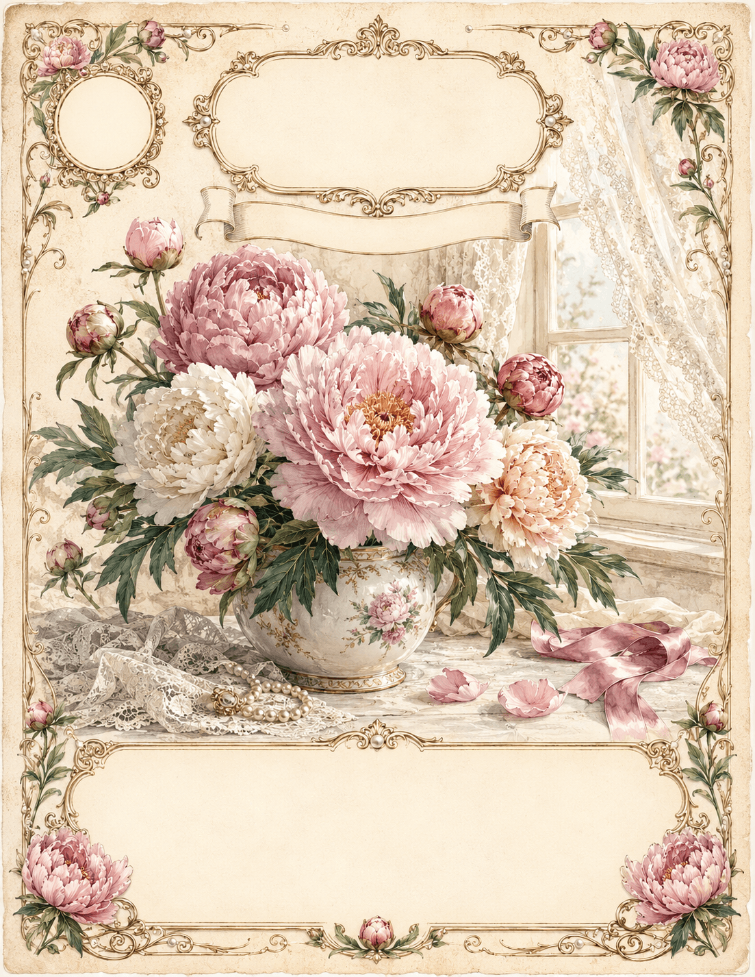 Peony vintage ephemera page