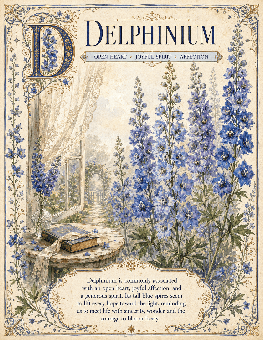 Delphinium vintage story page printable