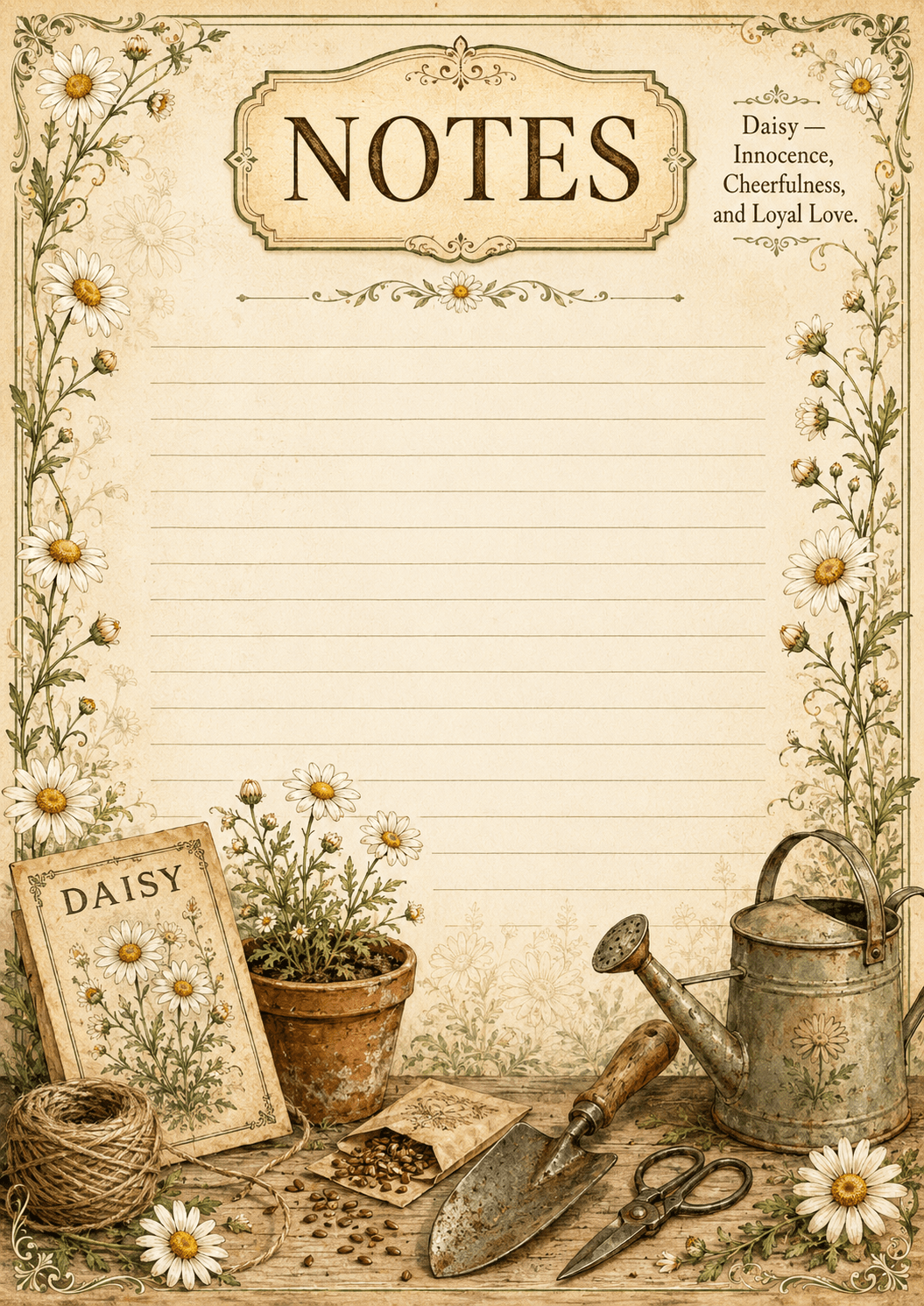 Daisy vintage notes page printable