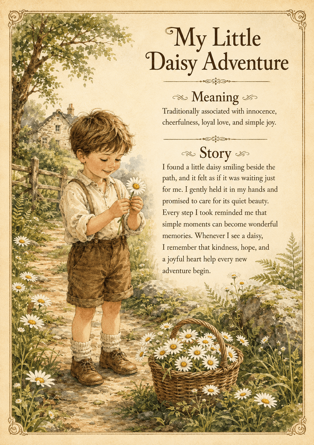 Personalized flower story keepsake sample