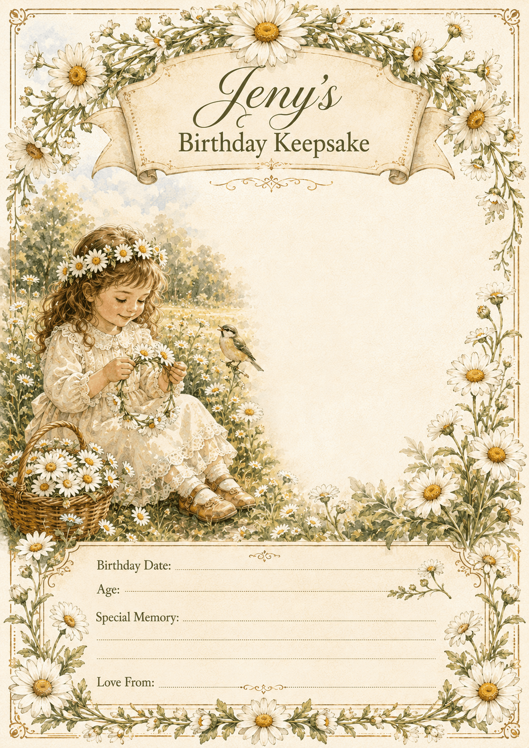 Personalized flower story keepsake sample