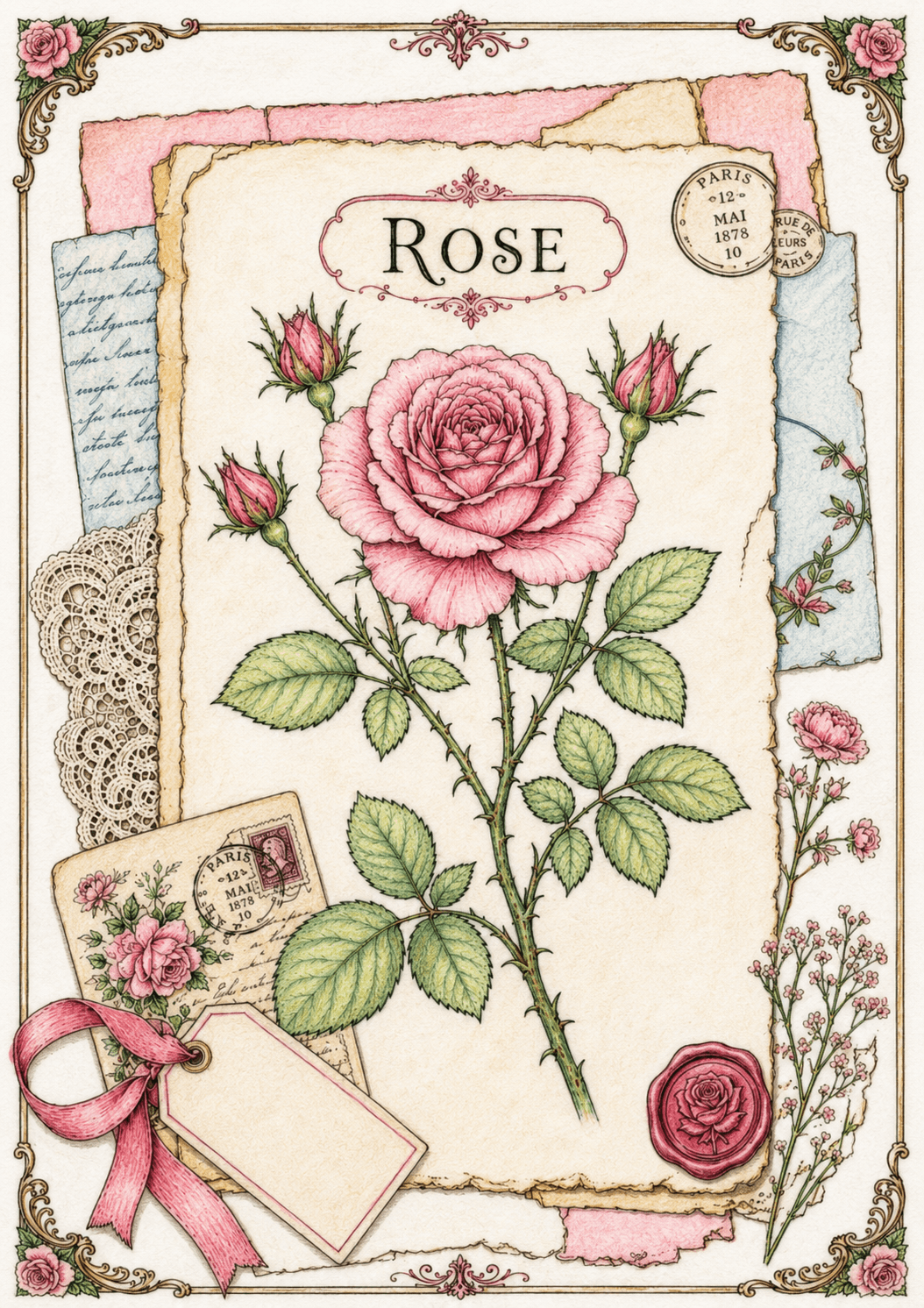 Rose botanical page — original color edition