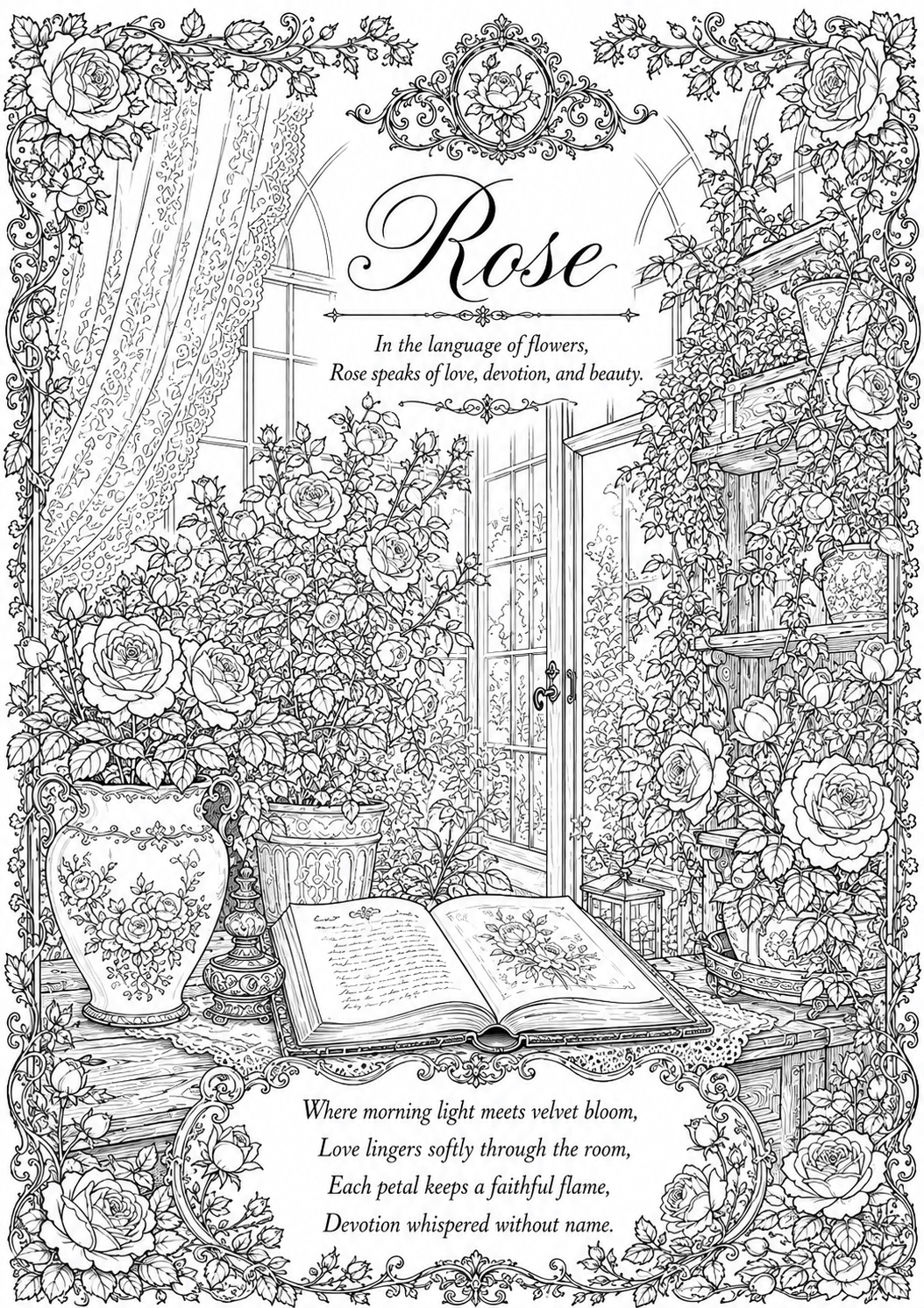 Rose window coloring page