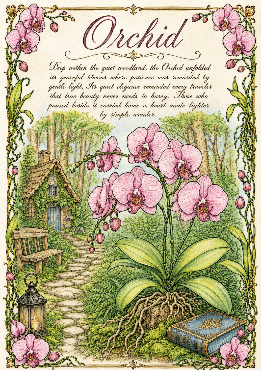 Orchid storybook page — original color edition