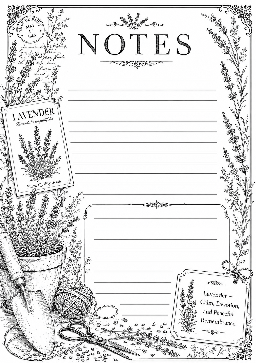 Lavender notes coloring page
