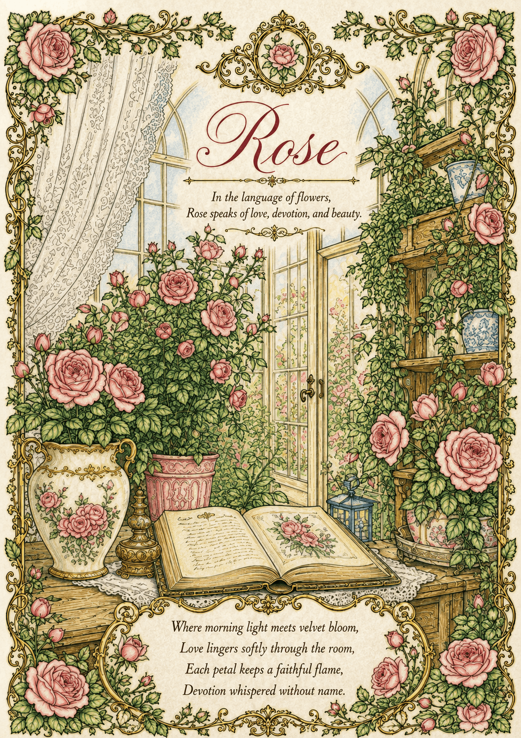 Rose window scene — original color edition