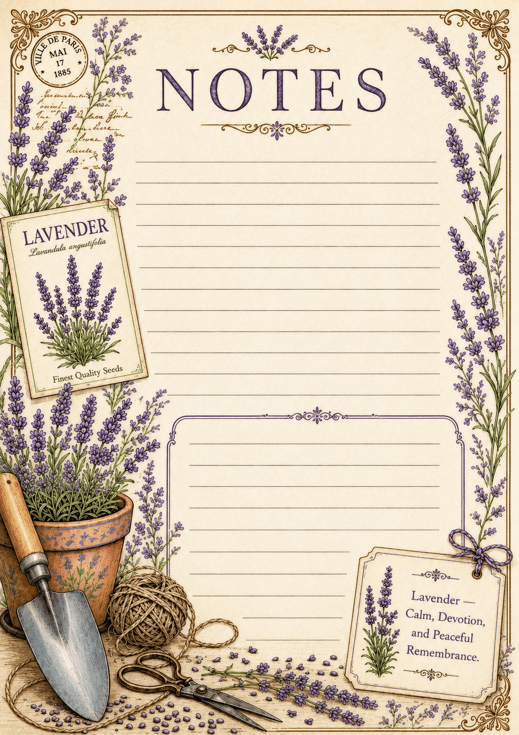 Lavender notes journal page — original color edition