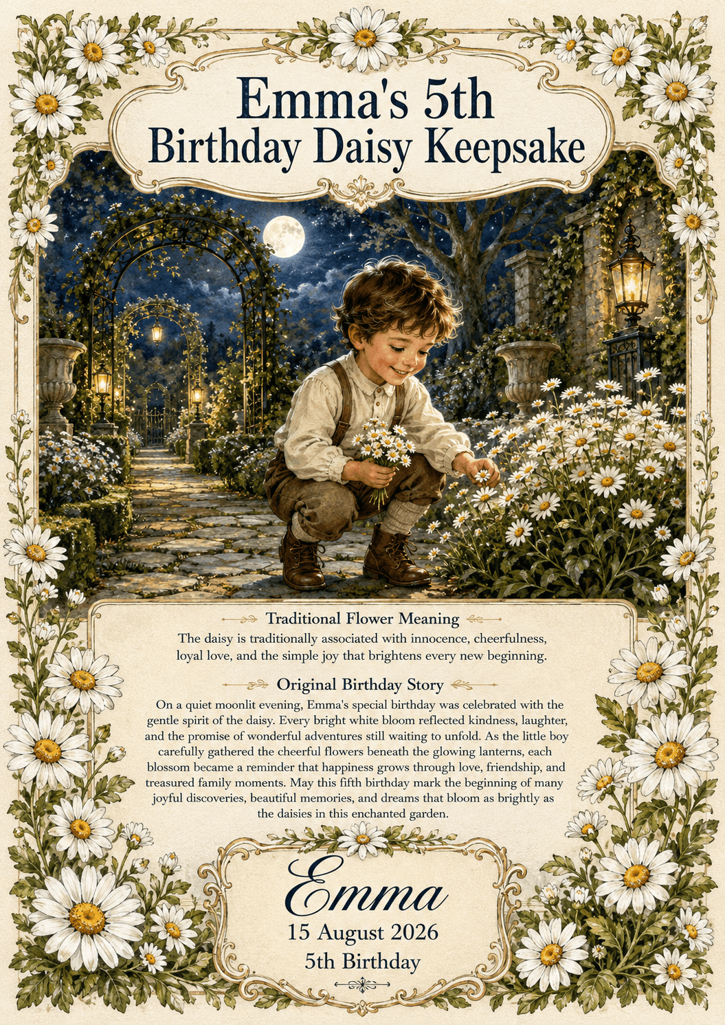 Personalized flower story keepsake sample