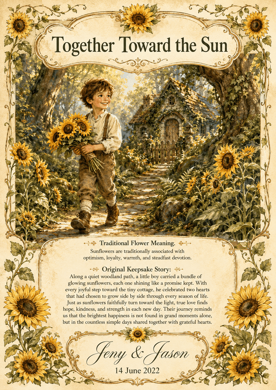 Personalized flower story keepsake sample