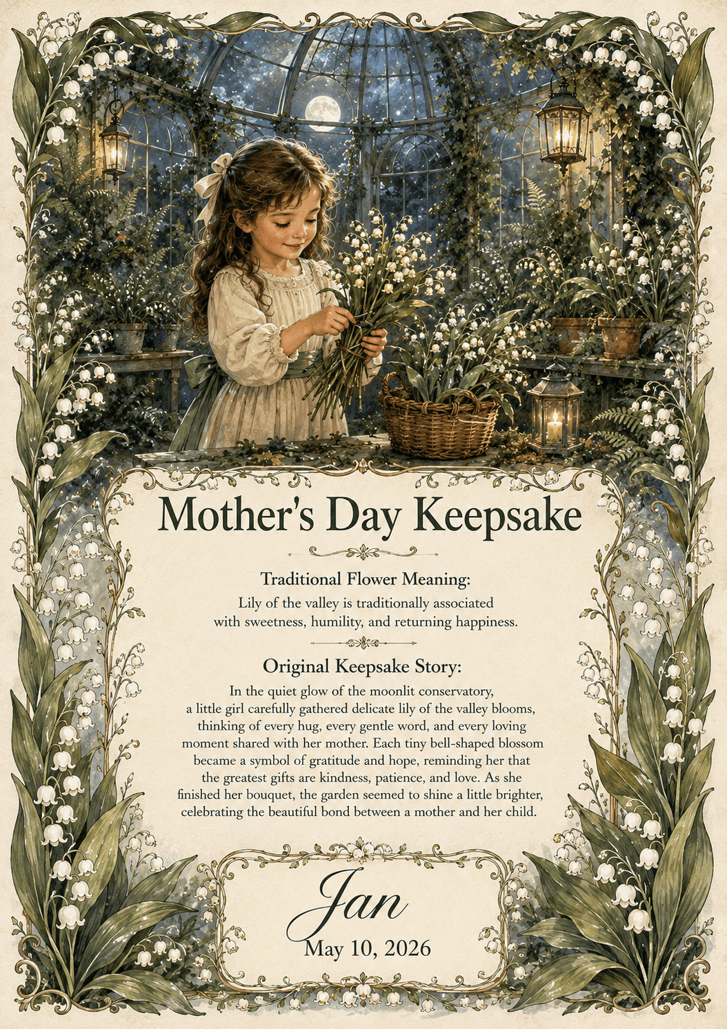 Personalized flower story keepsake sample