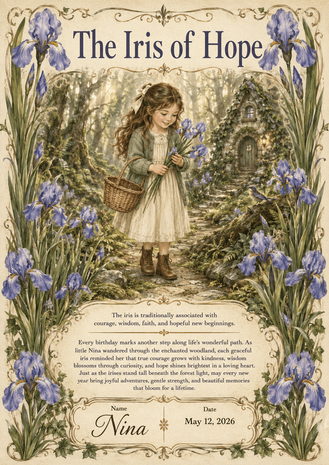 Personalized flower story keepsake sample