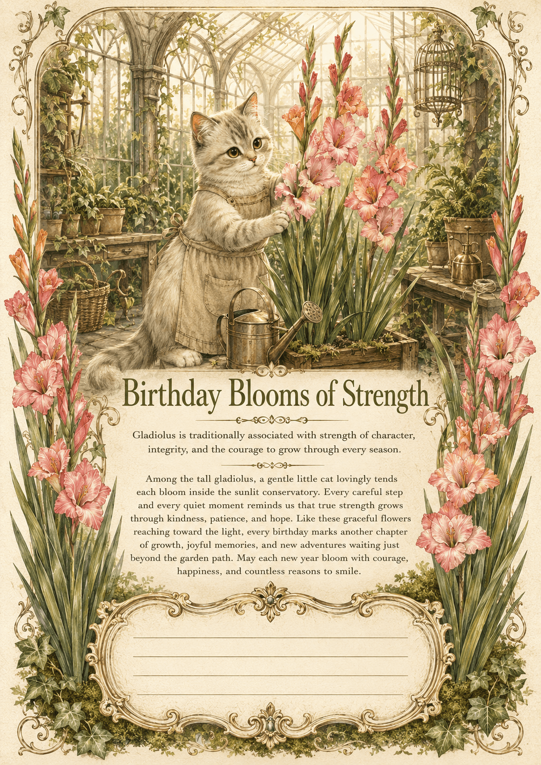 Personalized flower story keepsake sample